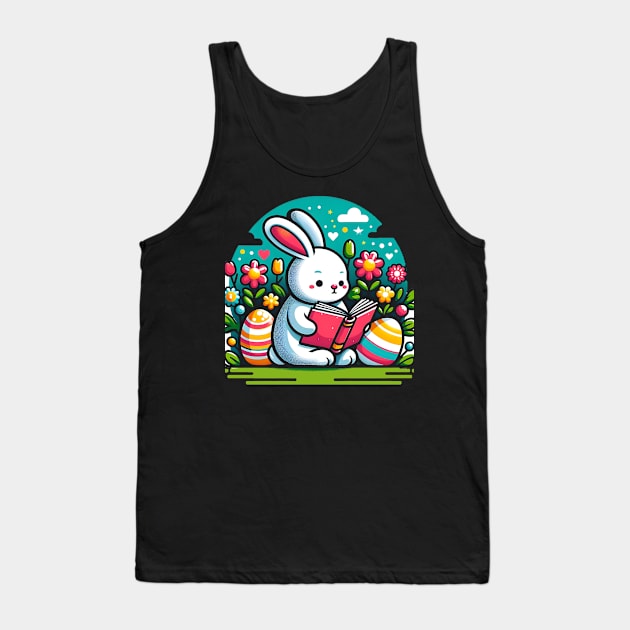 Cute Rabbit Watercolor Book Reading Bunny Tank Top by click2print